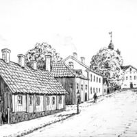 SLM M021958 - Östra Kyrkogatan 8 - 16 i Nyköping, teckning av Knut Wiholm