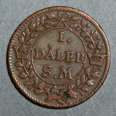 SLM 16257 - Mynt, 1 daler kopparmynt, nödmynt typ V 1718, Fredrik I
