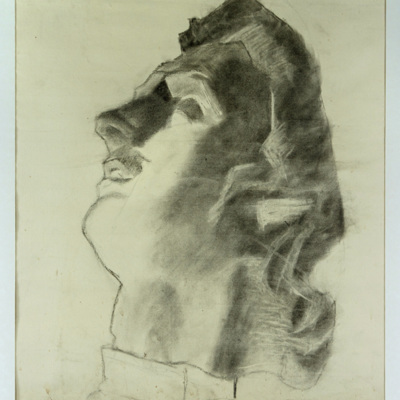 SLM 24221 - Teckning, skiss av skulptur, mansansikte, av Adolf Stern