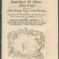 SLM 31760 - Häfte, om djurförsök och tillämpning på människan av Johan Anders Murray 1772