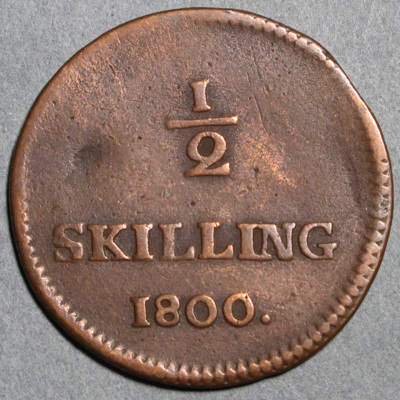 SLM 8344 - Mynt, Gustav IV Adolf, 1/2 skilling 1800, Riksgäldskontorets polletter