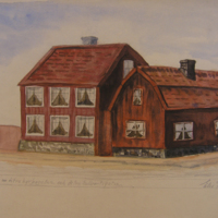 SLM 24844 - Akvarell, Östra Kyrkogatan i Nyköping, signerad 