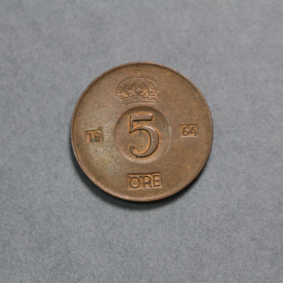 SLM 16789 - Mynt, 5 öre bronsmynt typ I 1964, Gustav VI Adolf