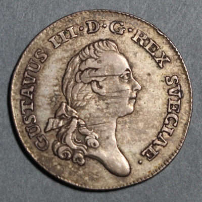SLM 16398 - Mynt, 1/3 riksdaler silvermynt typ II 1787, Gustav III