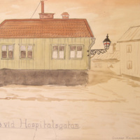 SLM 23254 - Akvarell, Hospitalsgatan i Nyköping, signerad 