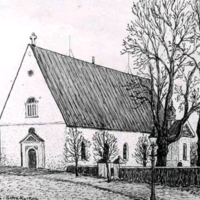 SLM KW175 - Alla Helgona kyrka i Nyköping, teckning av Knut Wiholm