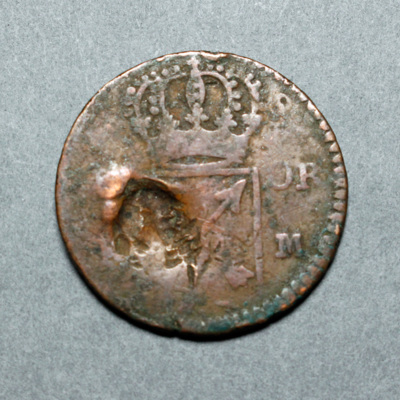 SLM 16288 - Mynt, 1 öre kopparmynt 1719 präglat på Karl XII´s nödmynt, Ulrika Eleonora