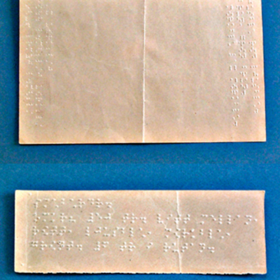 SLM 31188 1-4 - Blindskrift på papper, papper och häfte, från Tystberga
