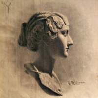 SLM 7183 - Kolteckning, romersk kvinnoskulptur, Bernhard Österman (1870-1938)