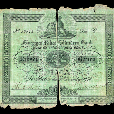 SLM 16991 - Sedel, Sex och trettiotvå Skilling Banco 1856
