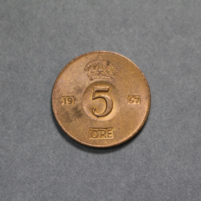 SLM 16790 - Mynt, 5 öre bronsmynt typ I 1967, Gustav VI Adolf