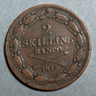 SLM 16513 - Mynt, 2 skilling banco kopparmynt typ I 1835, Karl XIV Johan