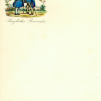 SLM 9198 - Färglitografi, brevark med tryck, två brevbärare möts