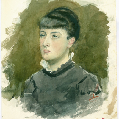 SLM 29184 - Akvarell, självporträtt av Clara Sandströmer (1861-1942)