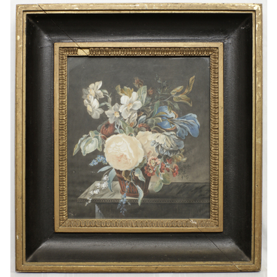 SLM 5506 - Akvarell, blomsterkorg, ram i svart och guld, 1800-tal