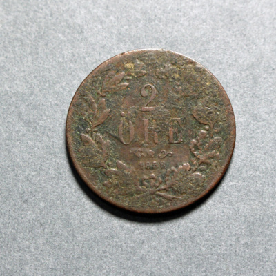 SLM 9798 - Mynt, 2 öre bronsmynt 1858, Oscar I