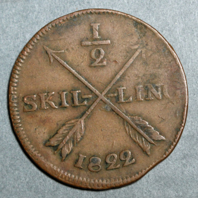 SLM 16538 - Mynt, 1/2 skilling kopparmynt 1822, Karl XIV Johan