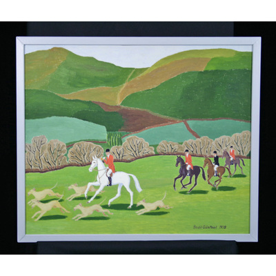 SLM 52474 - Oljemålning av Bodil Güntzel (1903-1998), motiv med ryttare och hundar 1978