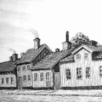 SLM M020579 - Sågaregatan i Nyköping, teckning av Knut Wiholm
