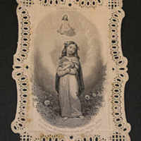 SLM 24069 - Bokmärke, religiöst motiv med barn och fransk text