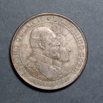 SLM 12597 18 - Mynt, 2 kronor silvermynt typ VII (guldbröllopet) 1907, Oscar II