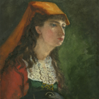 SLM 36575 2 - Akvarell, porträtt av kvinna i fransk folkdräkt 1881, Clara Sandströmer (1861-1942)