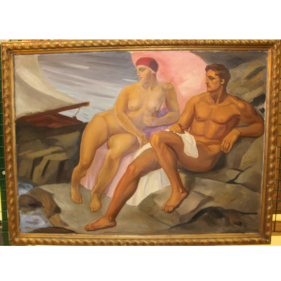 SLM 5752 2 - Oljemålning av Georg Pauli (1855-1935), badande par