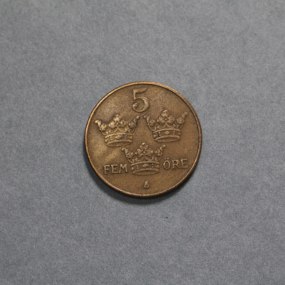 SLM 16754 - Mynt, 5 öre bronsmynt 1938, Gustav V
