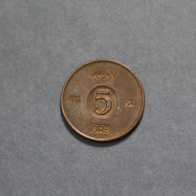 SLM 16784 - Mynt, 5 öre bronsmynt typ I 1956, Gustav VI Adolf
