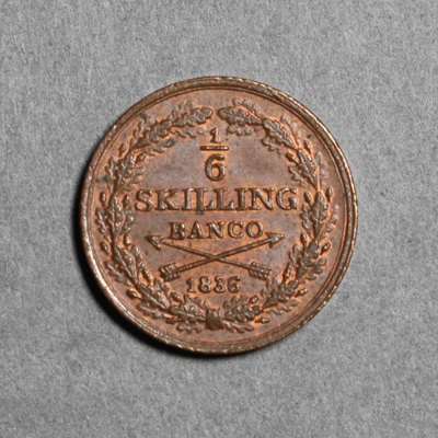 SLM 16584 - Mynt, 1/6 skilling kopparmynt 1836, Karl XIV Johan