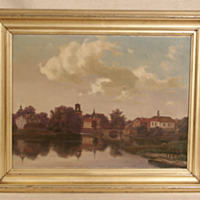 SLM 22389 - Oljemålning, stadsbron i Nyköping före 1888