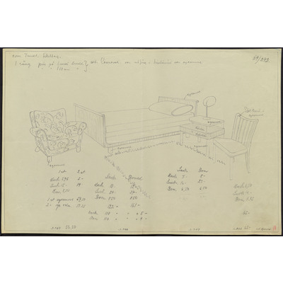 SLM D2022-0605 - Sovrumsmöbler, ritning av Axel Einar Hjorth