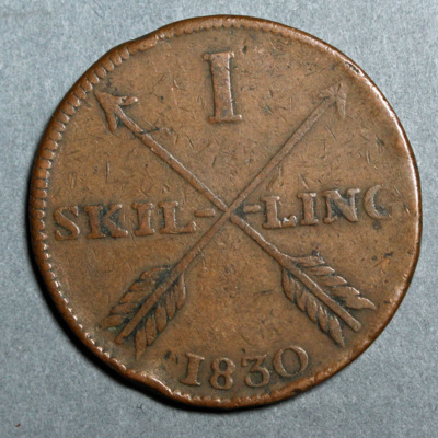SLM 16525 - Mynt, 1 skilling kopparmynt 1830, Karl XIV Johan