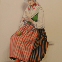 SLM 24479 9 - Akvarell, kvinna i folkdräkt, Arvid Ek (1904-1978)