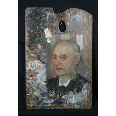 SLM 56022 - Oljemålning på palett, ett mansporträtt på varje sida, Albin Jerneman 1902