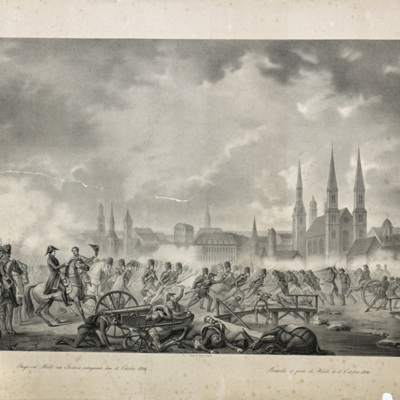 SLM 12615 - Litografi, slaget vid Halle i Tyskland 1806
