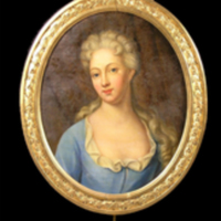 SLM 7575, 7576 - Eldskärm med porträtt av okänd kvinna, sent 1700-tal