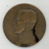 SLM 8148 - Medalj av koppar, porträtt av Gustaf V, signerad Erik Lindberg