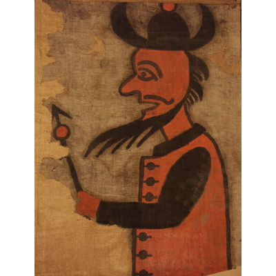 SLM 1131 - Vargfana, mansfigur målad på väv, använd vid vargdrev