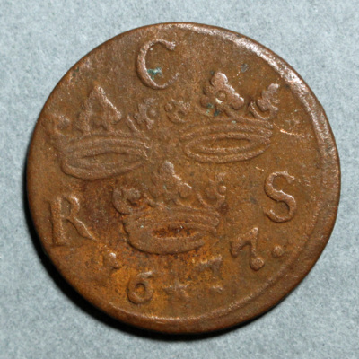 SLM 16198 - Mynt, 1/6 öre kopparmynt 1677, Karl XI