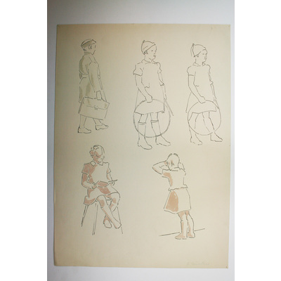 SLM 50064 1-2 - Teckningar av Bodil Güntzel (1903-1998), motiv med barn, skiss av man