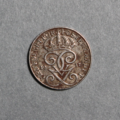 SLM 12597 66 - Mynt, 1 öre järnmynt 1917, Gustav V