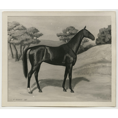 SLM P2021-0036 - Fotad tavla, motiv med häst, konstnär Bodil Güntzel (1903-1998), 1937