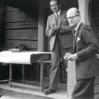 SLM M034943 - Hembygdsförbundets årsmöte vid Trostorp 1949, Ivar Schnell, Bo Hammarskjöld med flera