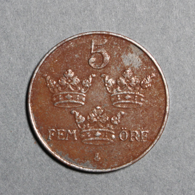 SLM 12597 55 - Mynt, 5 öre järnmynt 1917, Gustav V