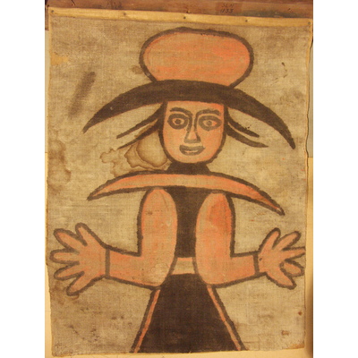 SLM 1133 - Vargfana, mansfigur målad på väv, använd vid vargdrev