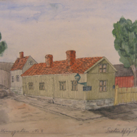 SLM 24846 - Akvarell, Östra Kvarngatan i Nyköping, signerad 