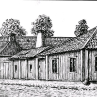 SLM KW231 - Västra Kvarngatan i Nyköping, teckning av Knut Wiholm