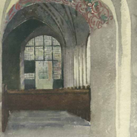 SLM 12016 - Akvarell, entré till kyrka, möjligen Floda kyrka, av Charlotte Lewenhaupt
