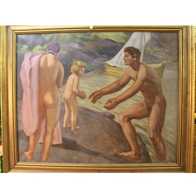 SLM 5752 1 - Oljemålning av Georg Pauli (1855-1935), badande familj